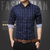 春季男士格子长袖衬衫商务韩版修身型寸衫格子青年衣服男装衬衣 S1311(深蓝)