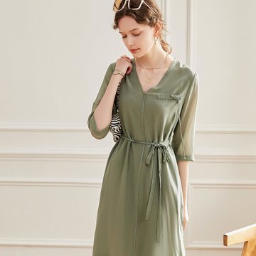 显瘦气质连衣裙灰绿16084a