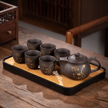紫砂茶具套装家用办公会客中式风格功夫茶壶茶杯茶盘小型泡茶工具鹈鹕