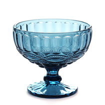 冰淇淋杯甜大号奶昔欧式玻璃浮雕茶盘迷你餐具茶叶罐玻璃杯奶锅陶瓷厨房杯子(蓝色-花纹-)