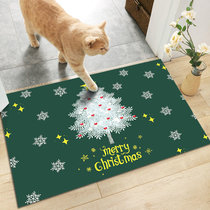 圣诞节狂欢卡通地垫家用入户门口脚垫防滑玄关地毯卧室圣诞装饰(绿底小森林 60*90厘米)