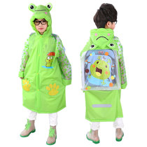 学生儿童雨衣 带书包位男女宝宝防水加厚雨披小孩卡通图案雨披充气帽檐229(绿色青蛙)(XL(身高130cm-140)