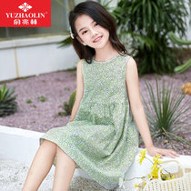 夏季新品儿童韩版棉质连衣裙无袖公主裙(160 绿色碎花)