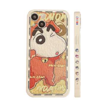 蜡笔小新iphone12直边11保护套xr涂鸦xs油画78p手机壳白黄色苹果11pro