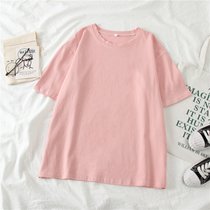 SUNTEK短袖t恤女2022新款早春夏设计感小众宽松甜辣妹小衫欧货上衣ins潮(M 纯色-粉色)