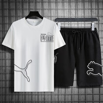 休闲运动套装男士夏季2021新款短裤短袖潮流衣服男装一套搭配帅气(白色 XL)