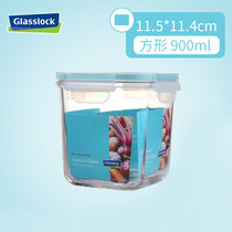 Glasslock进口玻璃饭盒带汤带粥耐热微波炉方形便当盒密封保鲜盒(900ml高方)