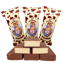 俄罗斯进口大牛威化小牛威化巧克力威化饼干500g 巧克力威化饼炼乳威化饼干早餐饼