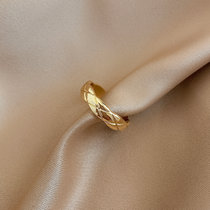 钛钢戒指女金色条纹食指指环小众设计气质简约网红开口戒个性素圈(钛钢金色（小） 默认版本)