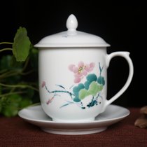 景德镇觀宋手绘荷莲并蒂茶杯 陶瓷办公杯老板杯