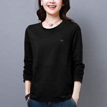 SUNTEK中年妈妈秋装洋气打底衫女大码女装新款韩版显瘦减龄长袖T恤上衣(3XL 160-180斤 黑色)