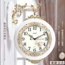 宝丽欧式双面挂钟客厅创意艺术两面装饰实木现代壁钟表静音大挂表(20英寸（直径50.5厘米） 923大号白色)