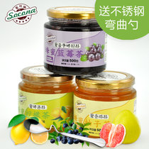 送弯曲勺 Socona蜂蜜蓝莓茶+柠檬茶+柚子茶3瓶装韩国水果酱冲饮品
