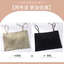 SUNTEK吊带小背心女夏内搭打底外穿美背带胸垫一体内衣黑色白色抹胸文胸(B73A-黑+卡其色 M 均码适合90-130斤)
