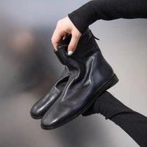 SUNTEK欧洲站女鞋2021冬新款欧货软面平底后拉链加绒裸靴舒适短靴潮(36 黑色（单里）)
