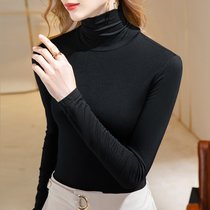 MISS LISA纯色打底衫女秋冬女装内搭高领基础款修身长袖t恤上衣301255(黑色 XL)