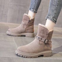 SUNTEK雪地靴女2021年新款一体冬季加绒加厚防水防滑厚底保暖棉鞋子(38 卡其色系列3)