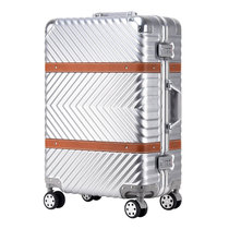 GENVAS/君华仕皮条款万向轮铝框拉杆箱旅行箱登机箱托运箱行李箱(银色 29寸)