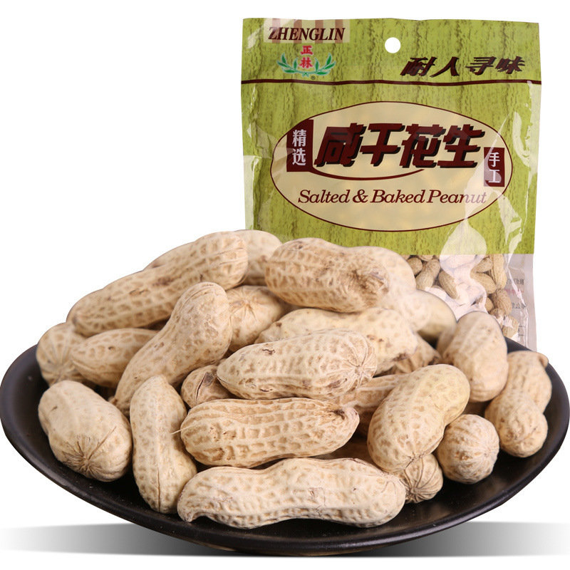 正林咸干花生坚果炒货企业团购年货休闲零食红衣烘烤3a带壳花生250g