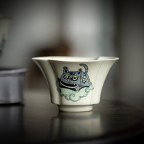 如虎添翼品茗杯 单个家用创意陶瓷功夫茶具生肖虎品茗杯茶杯主人杯(如虎添翼-撇口杯)