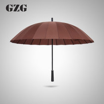 GZG 24骨超大防风商务直杆晴雨伞双人创意汽车雨伞长柄广告伞(咖啡色 24骨)