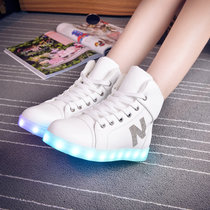 新百伦支撑 新款高帮N字发光鞋USB充电LED七色灯光鞋加绒单鞋(白色 40)