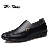 MR.KANG新款皮鞋男牛皮透气爸爸鞋商务休闲鞋男士皮鞋男套脚皮鞋8805(黑色)(38码)
