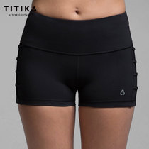 TITIKA女显瘦中腰束腿弹力紧身运动裤跑步速干健身瑜伽短裤23328(黑色 S)