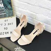 中跟凉鞋女夏2018新款粗跟简约一字带方根百搭chic仙女复古高跟鞋(39)(奶咖色)