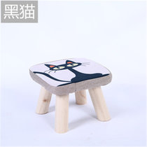 优涵 实木小凳子儿童小椅子矮凳换鞋凳多色蘑菇凳创意小板凳垫凳(黑猫四脚方凳)
