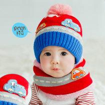韩国婴儿帽子秋冬6-12个月男女宝宝帽儿童毛线帽围巾保暖套1-2岁(红色)