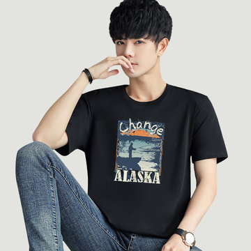 精梳纯棉短袖男宽松潮流休闲短袖t恤(黑色 xxl)