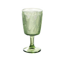 玻璃清新叶子浮雕高脚杯vintage复古绿色红酒杯子饮料杯葡萄酒杯(绿色单个杯)