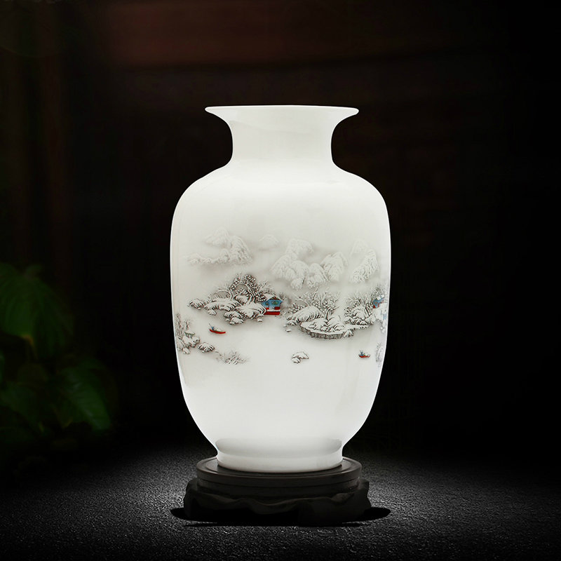 景德镇陶瓷器小花瓶家居饰品摆件插花客厅电视柜装饰摆设工艺品雪景