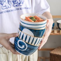 烤碗家用耐热创意烘焙碗带手柄的碗单个泡面碗带盖陶瓷日式焗饭碗(4.5寸千叶四色方饭碗)