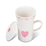冠京 心形螺纹杯CA704陶瓷咖啡牛奶水杯300ML创意卡通马克情侣杯(粉红)