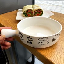 韩式小狗陶瓷碗泡面碗沙拉盘少女心学生早餐碗家用儿童餐具套装(ins小狗手柄碗720ML单碗 15.5cm)