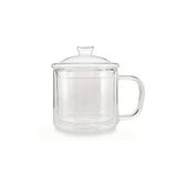 一品望家 玻璃杯 双层玻璃杯 带盖隔热茶水杯子 玻璃茶缸