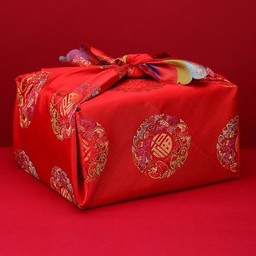 结婚包袱皮新娘陪嫁红色刺绣龙凤大号喜盆包裹布红布婚庆用品绸缎包袱