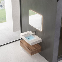 岩板浴室柜组合现代简约卫生间洗漱台洗手洗脸盆(170CM岩板陶瓷盆-智能方镜)