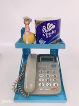 办公桌电话机托架固定座机办公室支架桌面挂式收纳打印机置物架(蓝色20*25*20 2层)