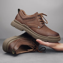 美利得男鞋新款英伦风系带品质板鞋男头层牛皮橡胶底休闲鞋(褐色 39)