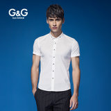 G&G男装新品夏季薄款棉男士短袖衬衫修身商务衬衣小领免烫衬衫男(黑色 S)