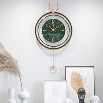 康巴丝轻奢鹿头静音钟表北欧现代客厅挂钟简约创意时尚时钟摇摆钟(18英寸（直径45.5厘米） 3241绿)