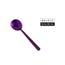 304不锈钢勺子家用吃饭圆头勺子创意个性欧式金色可爱汤勺小汤匙(紫色（咖啡勺） 默认版本)