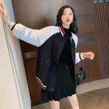 MISS LISA小个子女装学生夹克美式复古粗花呢棒球服外套A259(黑色 S)