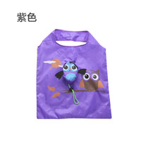 猫头鹰购物袋可折叠包装防水环保袋便携大容量手提买菜袋子(纵向大号 紫色)