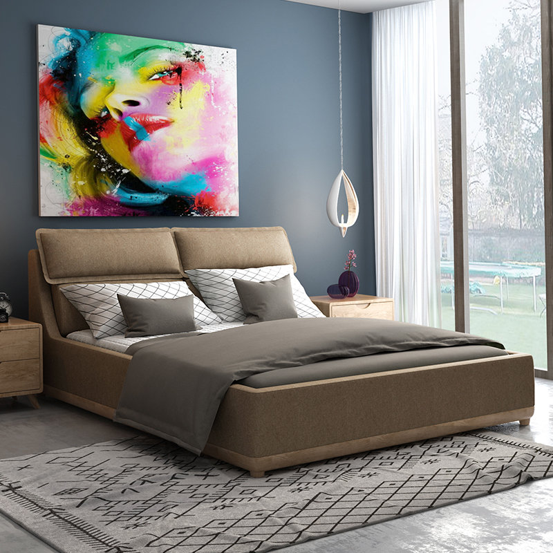 8米布床储物床 婚床主卧(卡其色 床 5d乳胶床垫 2个床头柜)