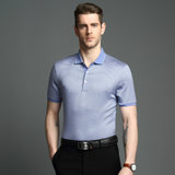 雅戈尔桑蚕丝棉短袖T恤 中老年男装商务休闲条纹polo衫YSCS52110(蓝色 170/M)