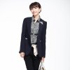 HZ花朝2013秋季新品韩版长袖修身显瘦一粒扣小西装OL(黑蓝色 XL)
